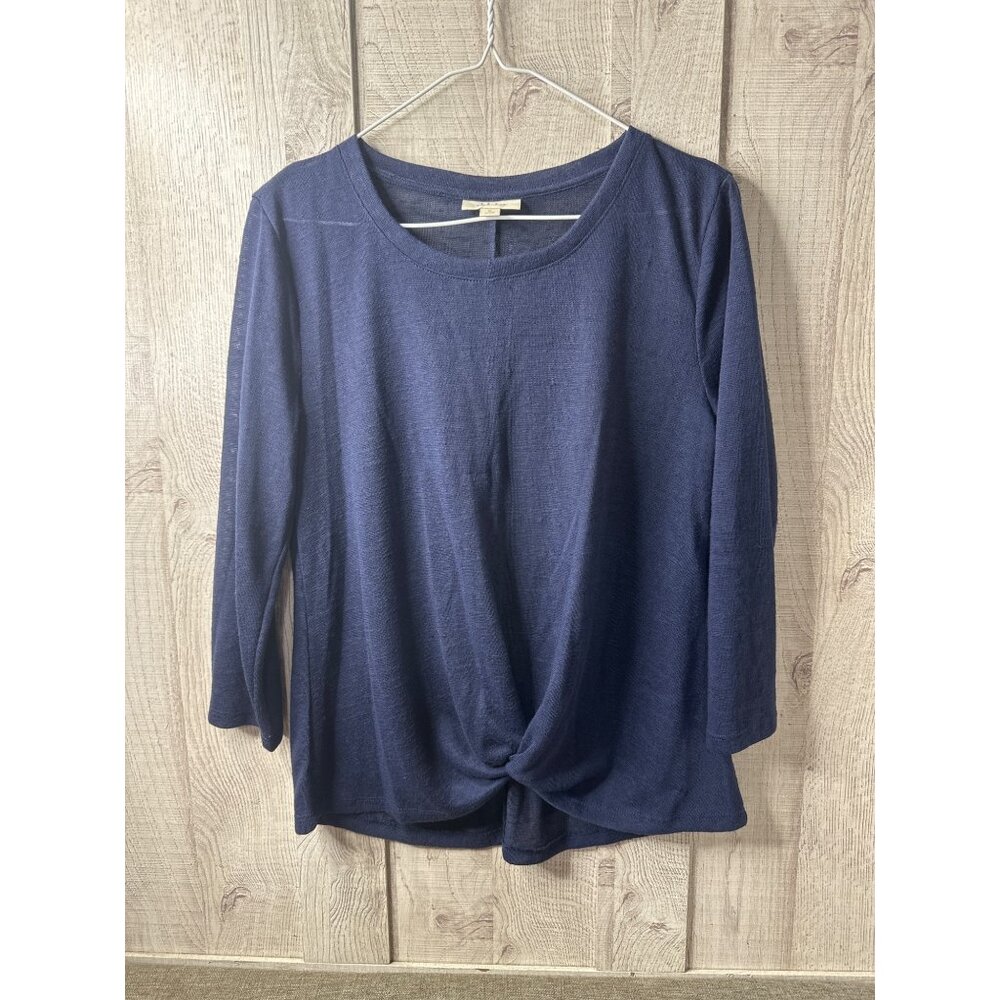 Style & Co Womens Navy Blue Knot Front Shirt Top Size Medium